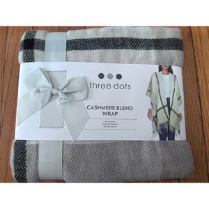 New Three Dots Cashmere Wool Blend Wrap Poncho Fringe